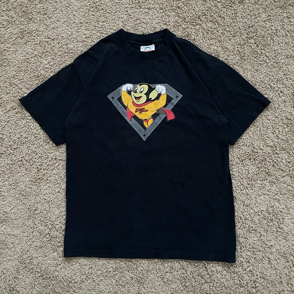 Vintage Y2K Mighty Mouse Superhero Crest Graphic Cartoon Fox M 2000 Viacom TV